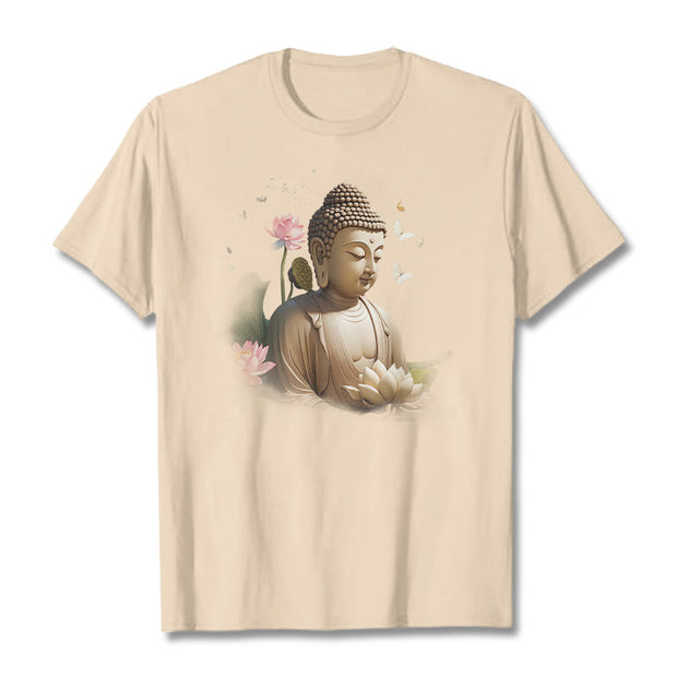 Buddha Stones Lotus Butterfly Meditation Buddha Tee T-shirt T-Shirts BS Bisque 2XL