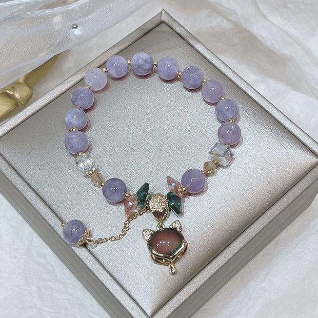 Buddha Stones Natural Purple Jade Fox Charm Happiness Bracelet 4