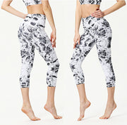 Buddha Stones Leaves Butterfly Print Sports Yoga Cropped Leggings Women's Yoga Capri Pants Women's Capri Pants BS 8