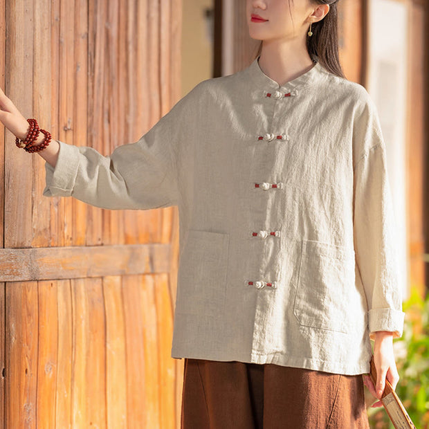 Buddha Stones Frog-Button Shirt Zen Meditation Top Clothing Cotton Linen Jacket