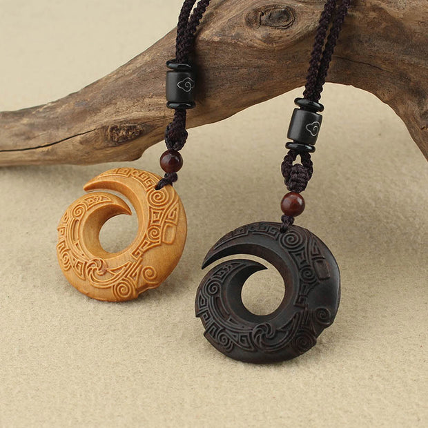 Buddha Stones Ebony Wood Sandalwood One's Luck Improves Design Patern Peace Necklace Pendant