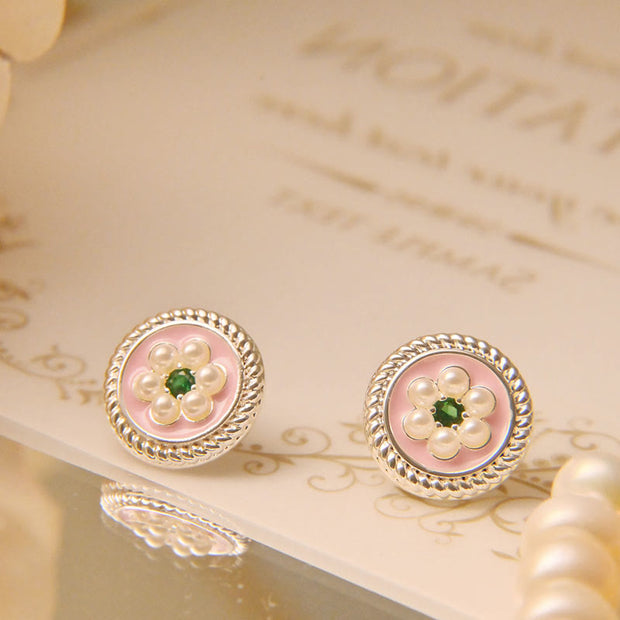 Buddha Stones Enamel Flower Luck Earrings Earrings BS Pink