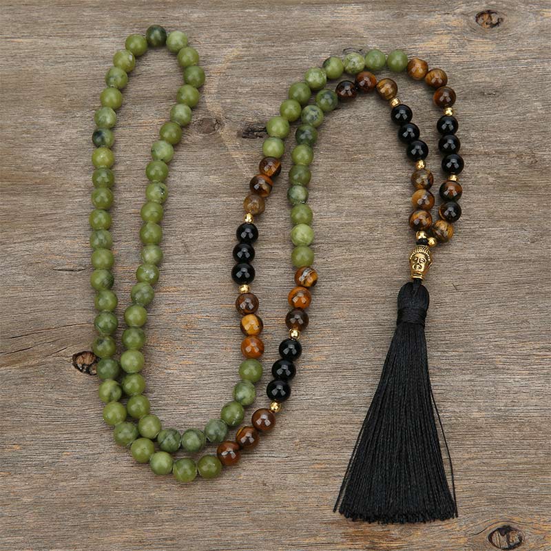 Natural Rock Quartz Crystal Beads - Carved Buddhist Mala Stone 8mm For Jewelry Making (White Golden)