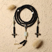 Buddha Stones Tibetan Black Onyx Hetian Jade 108 Mala Beads Fortune Bracelet