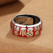 Buddha Stones Fu Character Design Fortune Luck Copper Adjustable Ring
