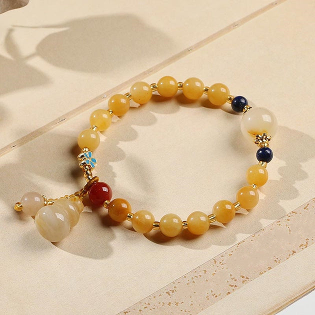 Buddha Stones Natural Golden Silk Jade Gourd Charm Wealth Luck Bracele ...