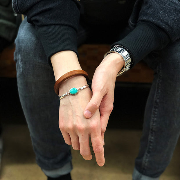 Buddha Stones 925 Sterling Silver Turquoise Balance Protection Handmade Nepal Bracelet Bangle