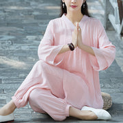Buddha Stones Yoga Cotton Linen Clothing Uniform Meditation Zen Practice Women's Set Clothes BS 1