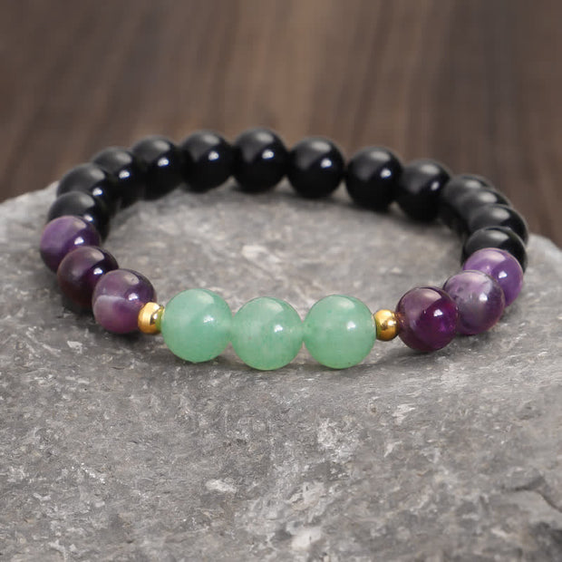 Buddha Stones 108 Mala Beads Amethyst Green Aventurine Lotus Meditation Bracelet