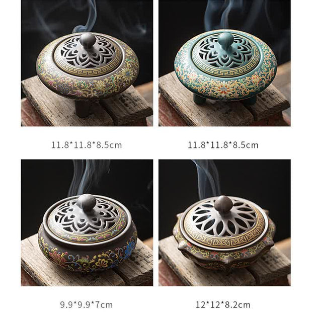 Buddha Stones Tibetan Floral Pattern Ceramic Blessing Incense Burner Decoration (Extra 35% Off | USE CODE: FS35) - image 21