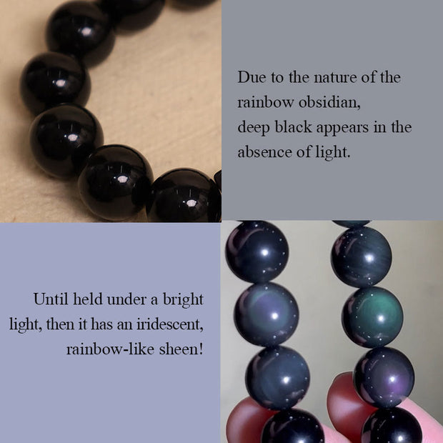FengShui Natural Rainbow Obsidian PiXiu Blessing Bracelet