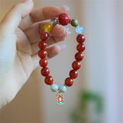 Buddha Stones Natural Red Agate Peace Talisman Fu Character Dragon Tail Confidence Charm Bracelet Bracelet BS Red Agate Peace Talisman Charm(Wrist Circumference 14-16cm)