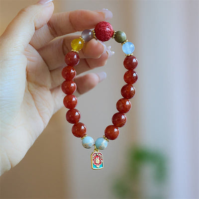 Buddha Stones Natural Red Agate Peace Talisman Fu Character Dragon Tail Confidence Charm Bracelet