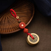 Buddha Stones Feng Shui Five Emperor Coins Luck Bodhi Seed Money Wealth Keychain