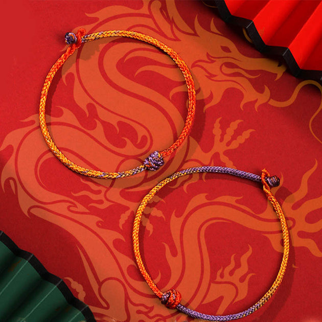 Buddha Stones Handcrafted Colorful Purple Gold Red Braid Rope Bracelet ...