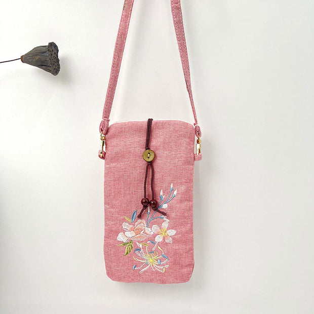 Buddha Stones Small Embroidered Flowers Crossbody Bag Shoulder Bag Cellphone Bag 11*20cm 41