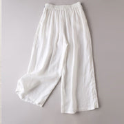 Buddha Stones Frog-button Embroidery Cotton Linen Straight Wide Leg Pants With Pockets