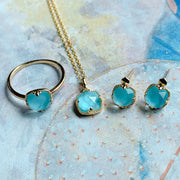 Buddha Stones 925 Sterling Silver Plated Gold Turquoise Protection Ring Earrings Necklace Pendant Set
