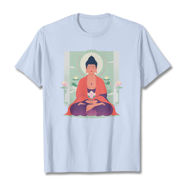 Buddha Stones Lotus Meditation Buddha Tee T-shirt T-Shirts BS LightCyan 2XL