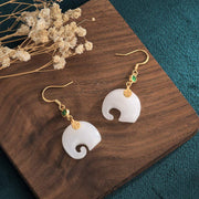 Buddha Stones FengShui Elephant White Jade Fortune Earrings