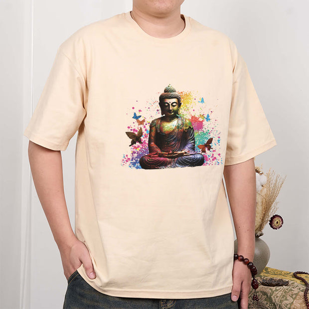 Buddha Stones Colorful Butterfly Flying Meditation Buddha Tee T-shirt T-Shirts BS 7