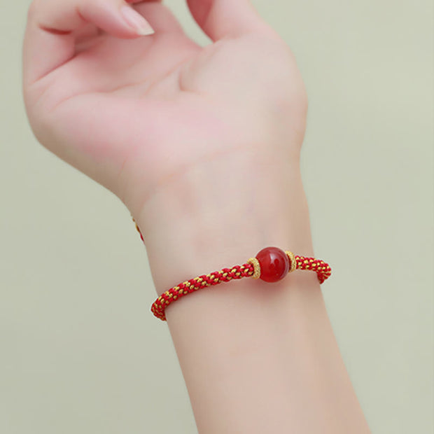 Buddha Stones Handmade Red Agate Amethyst Golden Rutilated Quartz Pink Crystal Bead Calm Braided Bracelet Bracelet BS 10