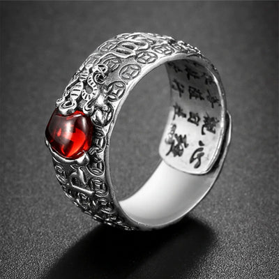 Buddha Stones FengShui PiXiu Red Garnet Wealth Ring Ring BS main