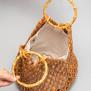 Buddha Stones Hand-woven Wooden Beads Bamboo Handle Shoulder Bag Handbag Handbags BS 10