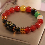 Buddha Stones Five Elements Black Onyx Red Agate Wisdom Wealth Bracelet Bracelet BS 20