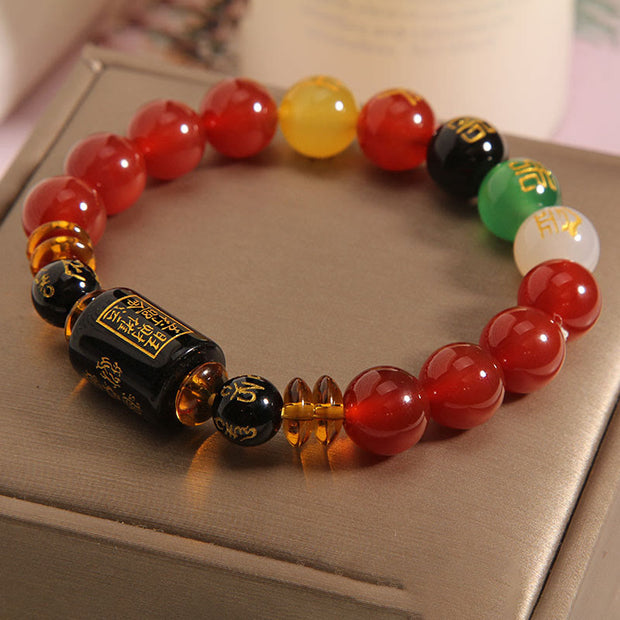 Buddha Stones Five Elements Black Onyx Red Agate Wisdom Wealth Bracelet Bracelet BS 20
