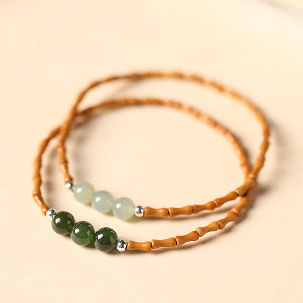 Buddha Stones Natural Olive Pit Bamboo Pattern Hetian Jade Beads Luck Bracelet