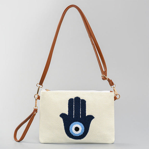 Buddha Stones Evil Eye Leaf Hamsa Canvas Crossbody Bag Shoulder Bag Handbag
