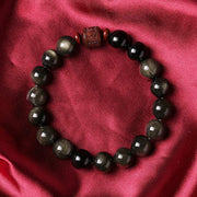 Buddha Stones Natural Gold Sheen Obsidian Rainbow Obsidian Om Mani Padme Hum Fu Character Healing Bracelet Bracelet BS 6