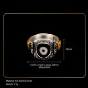 Buddha Stones 925 Sterling Silver Zakiram Goddess of Wealth Design Dzi Bead Protection Ring Ring BS 8