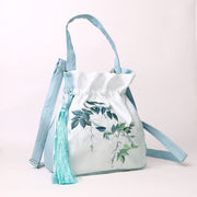 Buddha Stones Embroidered Flowers Wisteria Lily Cotton Linen Tote Crossbody Bag Shoulder Bag Handbag Crossbody Bag BS 5