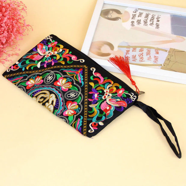 Buddha Stones Dragon Butterfly Cosmos Flower Embroidery Wallet Shopping Purse Purse BS 11