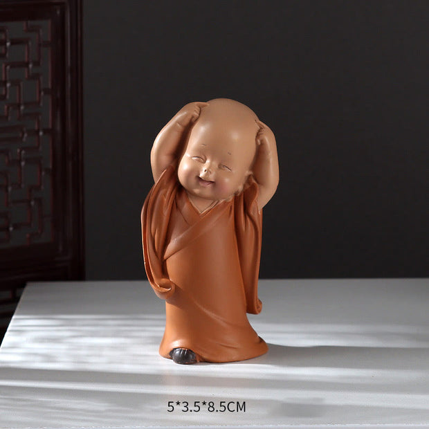 Buddha Stones Small Mini Meditation Praying Monk Serenity Resin Home Decoration Decorations BS Scratching Head Monk 5.5*3.5*8.5cm