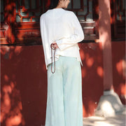 Buddha Stones Long Sleeve Jacket Shirt Top Wide Leg Pants Zen Tai Chi Yoga Meditation Clothing 2-Piece Outfit BS 16