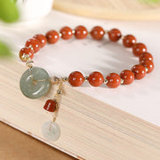 Buddha Stones 14k Gold Filled Jade Red Agate Peace Buckle Copper Coin Gourd Confidence Bracelet Bracelet BS 5