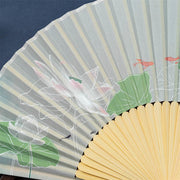 Buddha Stones Lotus Begonia Flower Jasmine Handheld Silk Bamboo Folding Fan 21cm