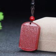 Buddha Stones Cinnabar Lotus Heart Sutra Engraved Blessing Rope Necklace Pendant Necklaces & Pendants BS 2
