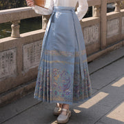 Buddha Stones Chinese Hanfu Phoenix Feathers Printed Horse Face Skirt Mamianqun