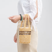 Buddha Stones Hand-woven Bucket Portable Wooden Beads Handbag Handbags BS 14