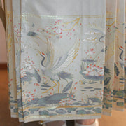 Buddha Stones Long Sleeve Shirt Top Chinese Hanfu Crane Lotus Printed Horse Face Skirt Mamianqun