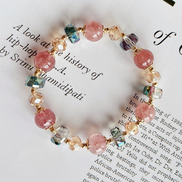 Buddha Stones Natural Strawberry Quartz Colorful Crystal Positive Bracelet