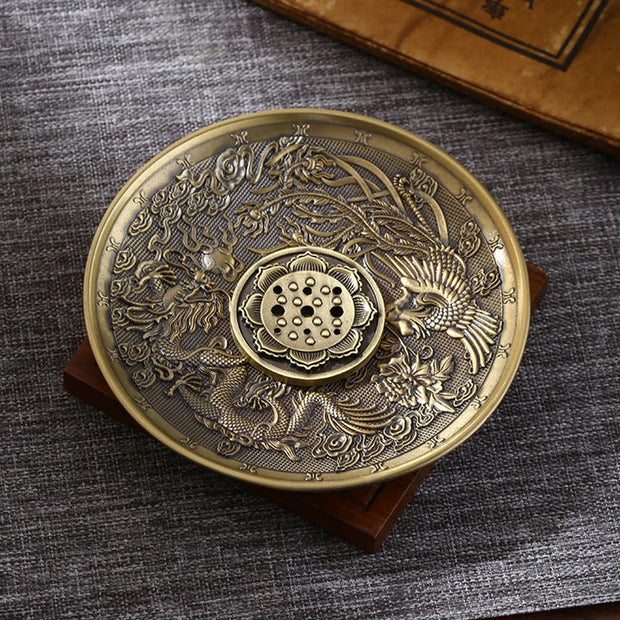 Buddha Stones Lotus Dragon Phoenix Eight Auspicious Symbols Zinc Alloy Incense Stick Holder Healing Incense Burner Decoration (Extra 35% Off | USE CODE: FS35) - Dragon Phoenix Bronze(With Lotus Nine-Hole Incense Stick) - image 7