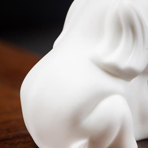 Buddha Stones Small Elephant Statue White Porcelain Ceramic Strength Home Desk Decoration Decorations BS 10