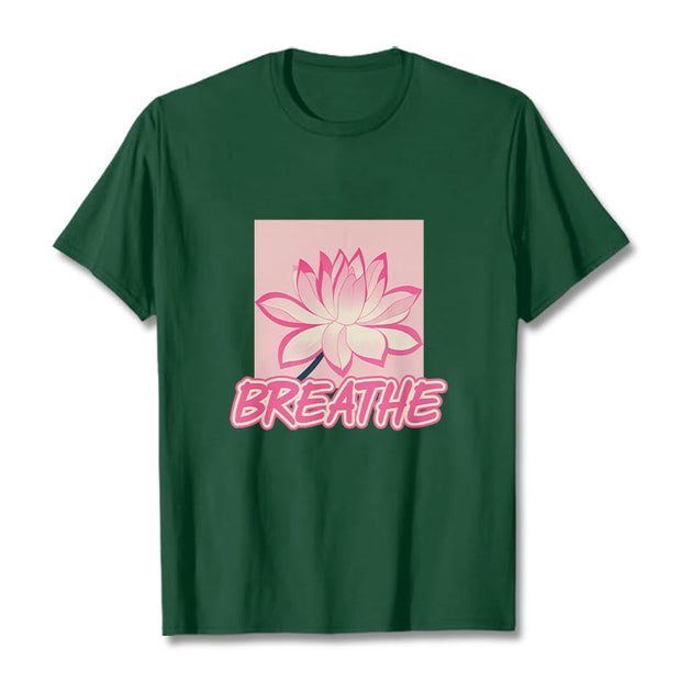 Buddha Stones BREATHE Pink Lotus Flower Tee T-shirt T-Shirts BS ForestGreen 2XL