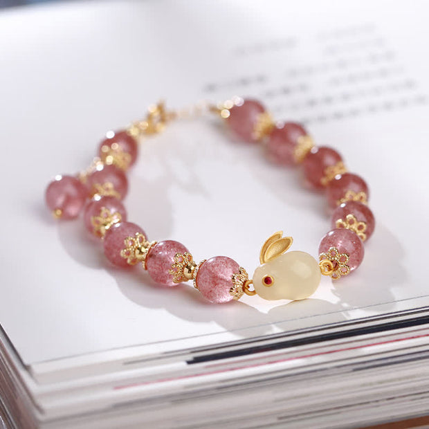 Buddha Stones 925 Sterling Silver Strawberry Quartz Year of the Rabbit Hetian Jade Moonstone Healing Bracelet (Extra 35% Off | USE CODE: FS35) - image 5