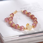 Buddha Stones 925 Sterling Silver Strawberry Quartz Year of the Rabbit Hetian Jade Moonstone Healing Bracelet (Extra 35% Off | USE CODE: FS35) - Strawberry Quartz&Hetian Jade - image 0